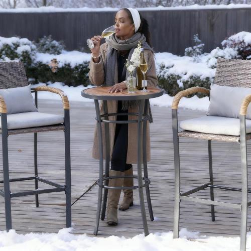 Bar Height Patio Table, 40-Inch Outdoor Pub Table Bistro Table with Wooden-Like Table Top & Metal Frame