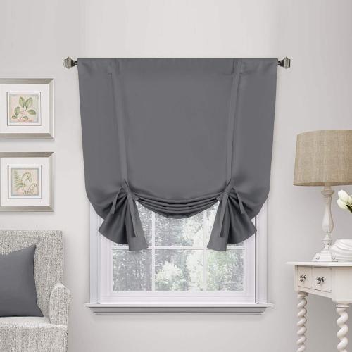 H.VERSAILTEX Blackout Tie Up Curtain Thermal Insulated Rod Pocket Panel Curtain Short Bathroom Curtain Tie Up Shade for Small Window,42 W x 45 L,Set of 1,Bluish Gray