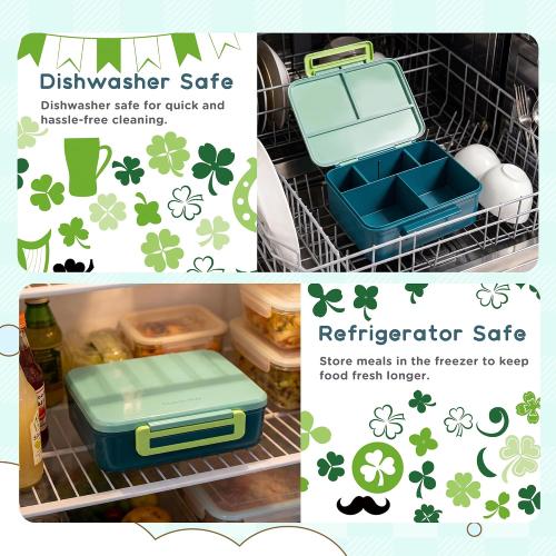 Bento Lunch Box for Kids with 8oz Soup Thermo Leak-Proof Lunch Food Containers with Snack Sauce Container for Kid Girls Boys to School, Green Bag