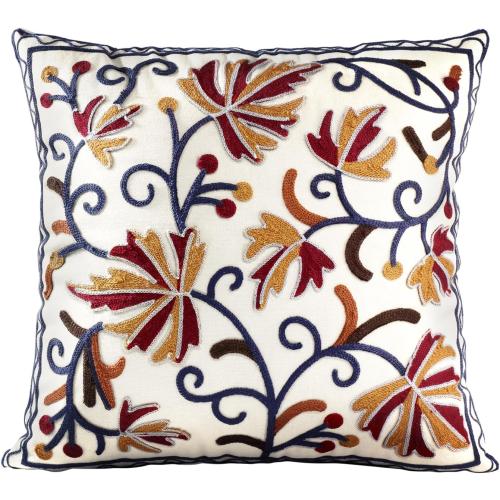 Embroidered Throw Pillow Cover - 20x20 Decorative Pillow Cover with Zipper Aesthetic Cute Design Boho Spring Summer Throw Pillowcase for Living Room Couch Sofa Bed, Fall Flower