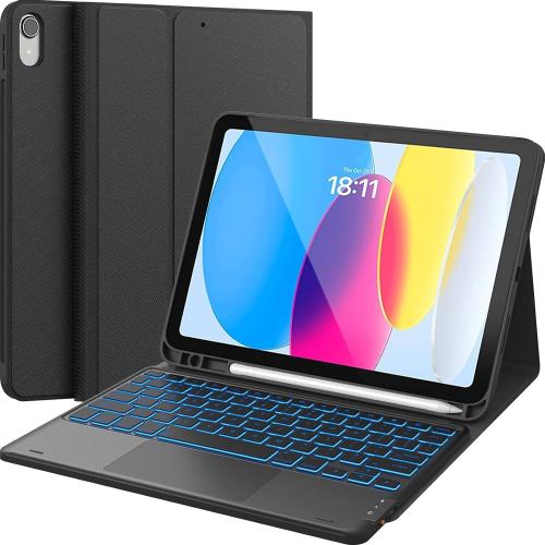 CHESONA for iPad 10th Generation Case with Keyboard, 7 Color Backlight, Multi-Touch Trackpad, Flip Stand Case with Pencil Holder, 2 Wireless Channels for iPad (A16) 11th/10th Gen (2025/2022), Black