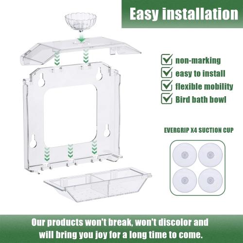 Clear Window Bird Feeder with Strong Suction Cups – Clear Bird Feeding Station with Dual Seed Tray & Water Bowl – Easy to Install and Clean for Outdoor Viewing