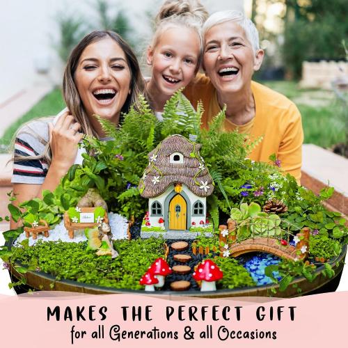 WILD PIXY Fairy Garden House - Glow in The Dark Fairy Cottage with Opening Door and Solar LED Light, Beautiful Miniature Garden Decoration for Indoor or Outdoor Fairy Gardens - 7.1 Fairy House