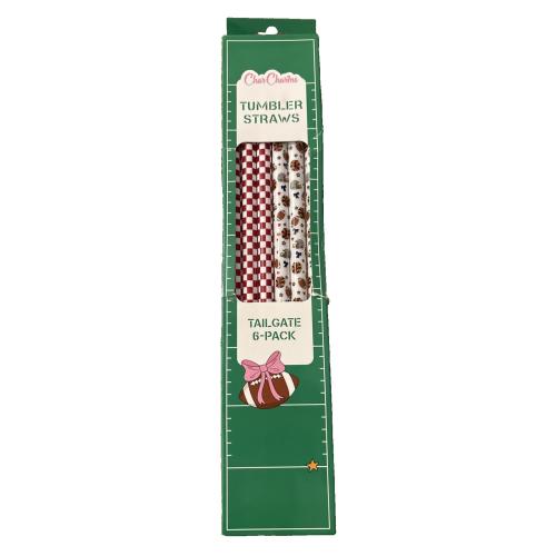 CharCharms 40oz Tailgate Football Tumbler Straws 6‑Pack Reusable New