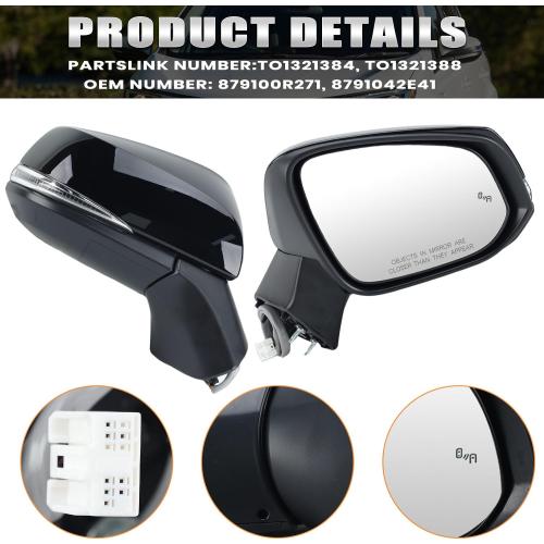 Right Passenger Side Mirror Compatible with Toyota RAV4 2019 2020 2021 2022 2023 2024 Power Heated Turn Signal Blind Spot Door Rear View Mirrors 8 Pins Black
