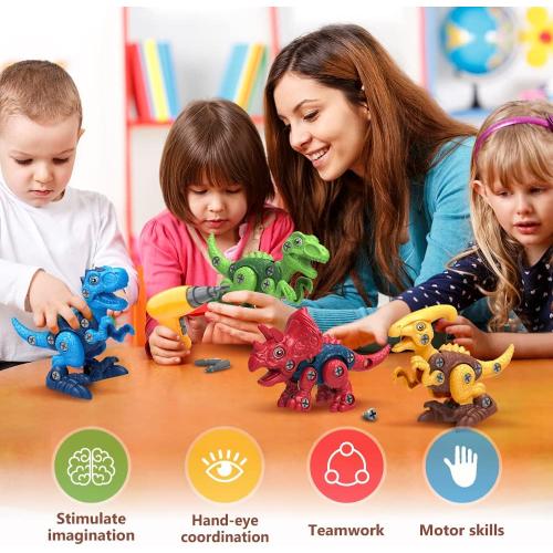 Dinosaur Toys for 3, 4, 5, 6, 7 Year Old Boys, Take Apart Toys with Electric Drill for Kids, STEM Educational Construction Building Toy, Ideal Birthday Christmas Easter Gifts, Incl Tyrannosaurus Rex
