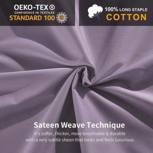 MILDLY 100% Long-Staple Cotton Sateen Luxury Duvet Cover Set Purple