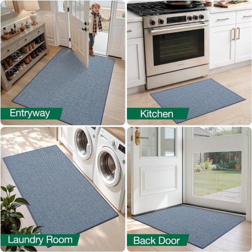 LUMI Ultra Thin Indoor Door Mat 36x56, Entrance Doormat, Navy Blue