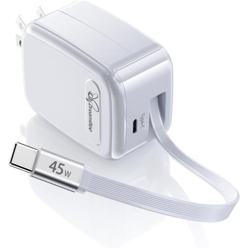 DreamBee Retractable Wall Charger Plug for iPhone 17, 45W Fast Charging Foldable Charger with Dual-C Port, Portable Wall Charger Adapter for iPhone 16/15 Pro Max/iPad/Galaxy/Pixel