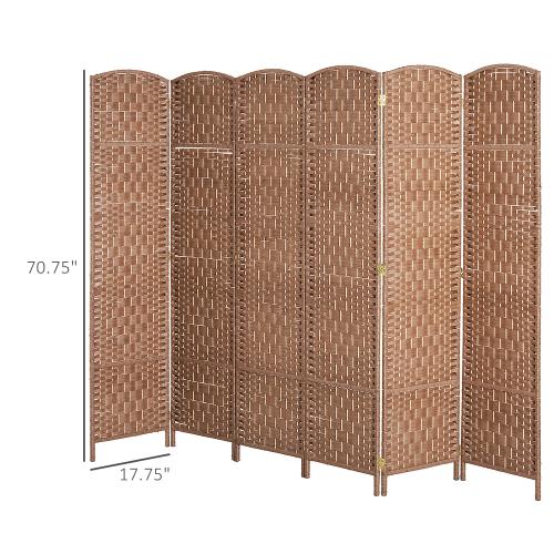 HOMCOM Room Divider 6 Panel, 6FT Tall Folding Privacy Screen, Freestanding Hand-Woven Partition for Room Separation with 360° Hinges, Paper Rope Diamond Weave, Natural