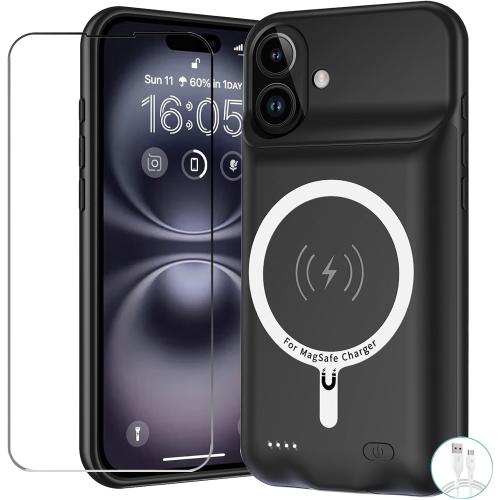 Battery Case for iPhone 16, Upgraded 10000mAh Battery Pack Rechargeable Charger Case Support Carplay with Wireless Charging Compatible for iPhone 16 (6.1 inch) External Battery Charging Case (Black)