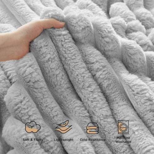 Bedsure Throw Fleece Blanket for Couch - Super Soft Cozy Blankets for Women, Cute Small Fleece Throws for Girls, Light Grey, 50x60 Inches, Wider Strip