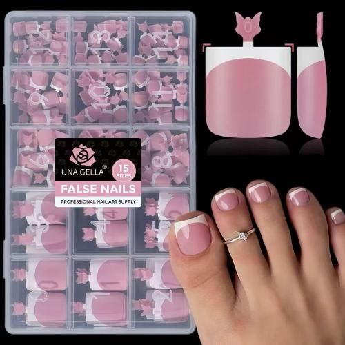 UNA GELLA French Toe Nail Press Ons, Pre-Etched 15 Sizes Sharp Square Berry Pink 180Pcs Press On Toenails False Toes Soft Gel Square Full Cover Fake Toenails for Nail Extensions DIY Salon Pedicure