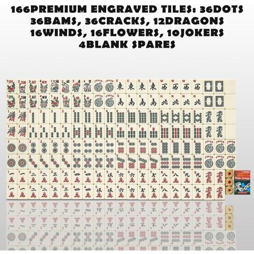 American Mahjong Tiles,166 Quality Tiles with 3 Golden Dices & Rules Instruction (Mahjong Tiles, Ivory)