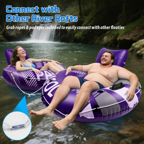 Pool Float Adult, 53 Large Inflatable River Tube Float, River Tubes for Floating Heavy Duty with Mesh Bottom, Comfortable Backrest & 2 Cup Holders & Durable Grab Handles,450 lbs Weight Capacity