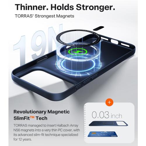 TORRAS Magnetic Slim Fit Case for iPhone 17 Pro Max Thin Deep Blue | Fit for MagSafe, Matte Hard Bayer PC Material, Anti-scratch, 6.9-inch OriginFit, Ultra Slim Lightweight Protective Hard Cover
