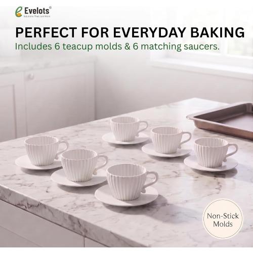 Evelots 12-Piece Silicone Teacup Cupcake Molds, 6 Cups & Saucers, BPA-Free