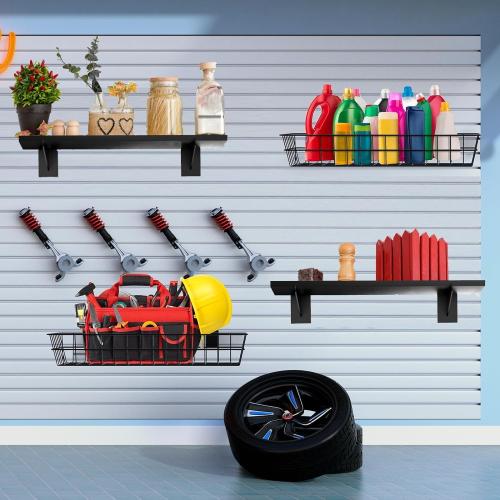8 Pack Wooden Slatwall Shelf, 23.6D x 11.8W Slatwall Shelves with Metal Brackets Heavy Duty Slat Wall Organizer Slatwall Shelving Accessories for Garage, Home (8, 23.6D x 11.8W x 0.6H)