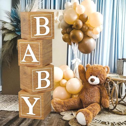 Netnology Brown Baby Boxes with Letters for Baby Shower,4 Balloon Boxes