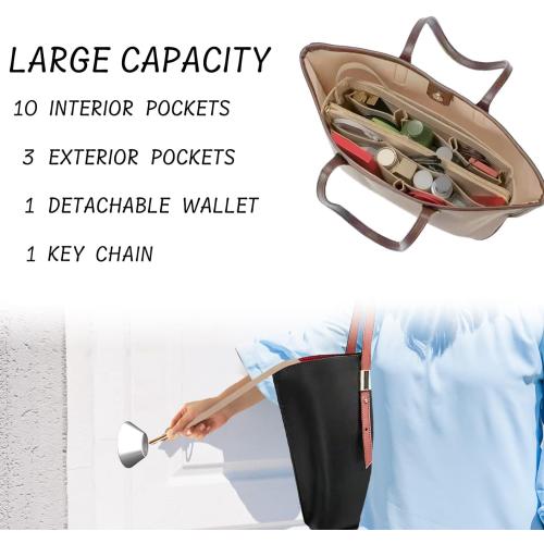 DailyPlus Purse Organizer Insert with Zipper Felt Bag Organizer for Tote Purse Beige Slender-Large