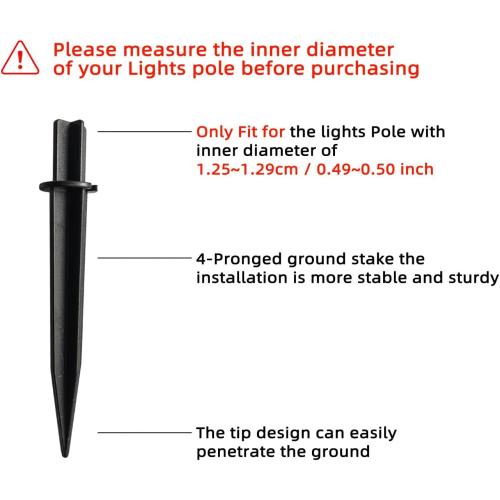 10 Pack Replacement Solar Light Stakes,0.49 ABS Plastic Reinforced Ground Spikes Fit for Pole Inner Diameter 0.49 to 0.5 - for Outdoor Lawn Pathway Christmas Solar Light Yard Garden Decor
