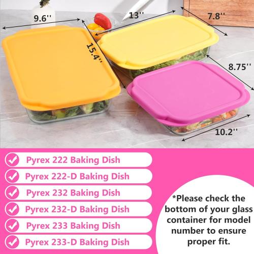 Silicone Lids for Pyrex 222丨232丨233丨222-D丨232-D丨233-D Glass Baking Dish, 3 Pack Silicone Lids for Pyrex Glass Baking Dish, Dishwasher & Freezer & Microwave Safe (Baking Dish Not included)