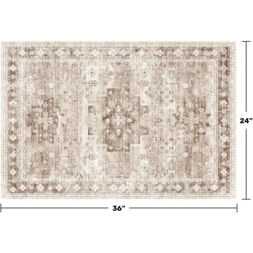 Boho Bathroom Rugs - Washable Non-Slip Soft Low Pile Area Rug for Entryway, Kitchen, and Indoor Spaces - Modern Farmhouse Design, Perfect for Boho Décor (2x3 Beige/Latte)