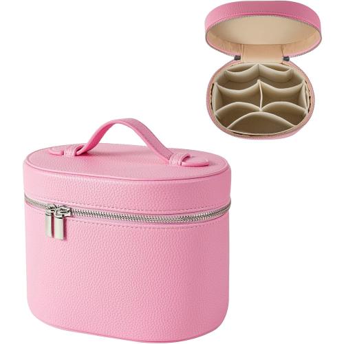 RSRSLEII Waterproof PU Leather Makeup Bag, Portable Toiletry Bag (02Pink)