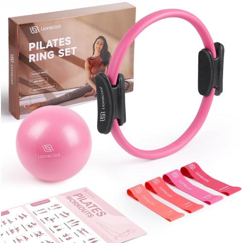 LIONSCOOL Pilates Ring Set 14 Magic Circle, 9 Mini Ball, Resistance Bands
