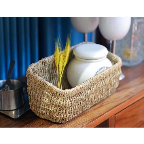 Ellinia Woven Hanging Wall Basket for Storage, Seagrass Woven Wall Mount Organizer Baskets, Wicker Wall Shelves for Mail Storage, Remote Control Holder, Toilet Tank Basket, Set of 2