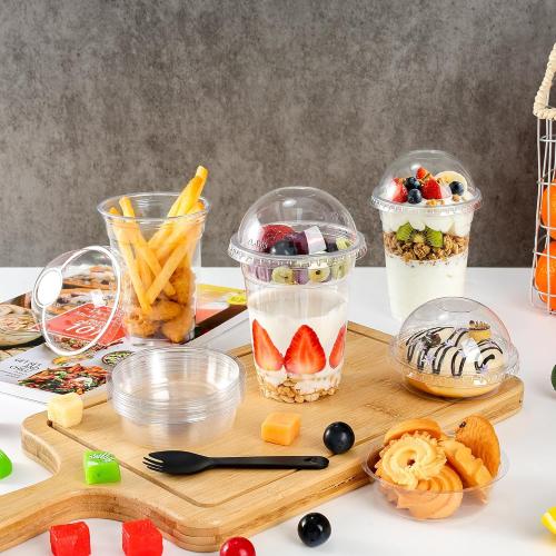 DI QIU REN 50pcs 12oz Clear Parfait Plastic Cups with Dome Lids & Spoons