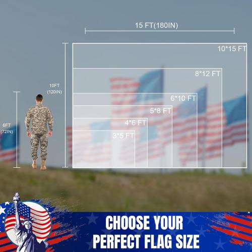 American Flag 4x6Ft for Outside, Long Lasting, Heavy Duty Nylon, Fade Resistant, High Wind US Outdoor Flags with Embroidered Stars, Sewn Stripes, Brass Grommets