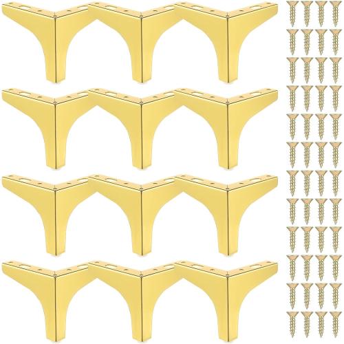 12 Pieces Metal Furniture Legs Modern Style Triangle Dresser Legs Sofa Feet DIY Replacement Legs for Chairs Table Cabinet Cupboard Sofa Couch Ottoman (Gold, 4 Inch)
