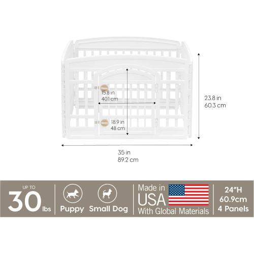 IRIS USA 24 4-Panel Dog Playpen with Door, 35 x 35 x 24, Puppy Playpen, Dog Play Pen Indoors, Pet Fence, Puppies/Small Dogs, White
