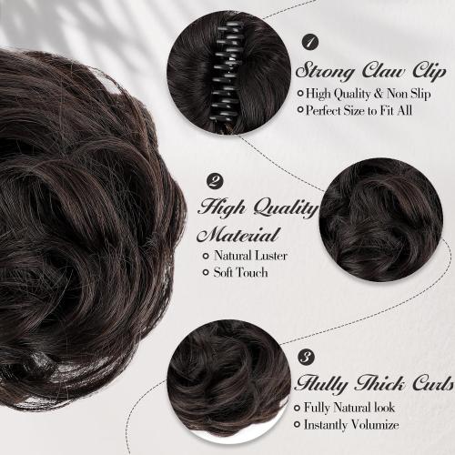 FREEMEIGE 100% Human Hair Bun Messy Bun Hairpiece for Women Claw Clip Messy Hair Bun Wavy Curly Chignon Bun Extensions Tousled Updo Hair Buns