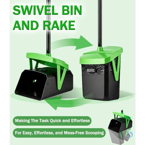 FUSBUNTY Dog Pooper Scooper, Swivel Bin & Rake Set with 100 Waste Bags