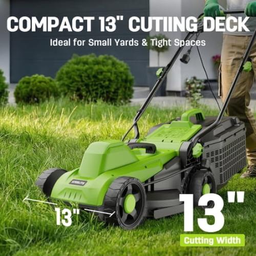 Steelite 13 Inch 11-Amp Corded Electric Lawn Mower, Corded Push Lawn Mower with 5-Position Cutting Height Adjustment,8-Gallon Collection Bag,Lightweight Grass Cutter Machine for Lawn Care