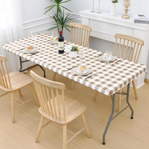 Smiry 4 Foot Picnic Table Cloth 2 Pack, Elastic Fitted Polyester Tablecloth