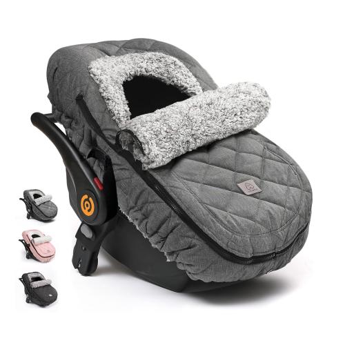 ACRABROS Car Seat Cover Baby: Winter Infant Carseat Canopy for Boy Girl Newborn, Zipper Peeping Window, Warm Cozy Cold Weather Waterproof Fitted, Heather Grey