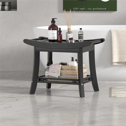 Eastglory Bamboo Shower Bench Chair Bathroom Shower Stool Seat for Inside Shower Bathtub with Storage Shelf Shower Foot Rest for Shaving Legs 25.2 x 13 x 19.2 Inches Black