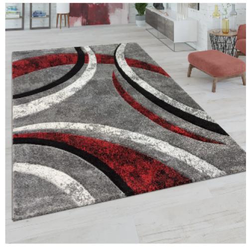 Modern Area Rug for Living Room Abstract Design Red and Gray