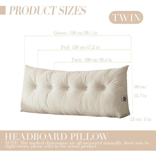 cnsmak Triangular Wedge Headboard Pillows Twin XL Dorm Headboard Long Backrest Positioning Support Reading Bolster Pillow Side Pockets Wedge Pillow College Dorm Room Essentials Bed Bedroom Decor White