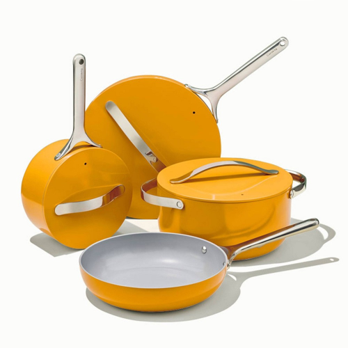 Caraway Home 12pc Cookware Box Set Marigold: Nonstick Ceramic Cookware, Stainless Steel Handles, Induction Compatible