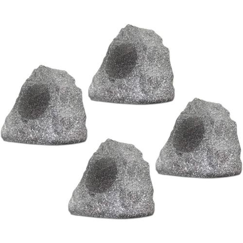 Theater Solutions 4R4G Outdoor Granite Rock 4 Speaker Set for Deck Pool Spa Patio Garden