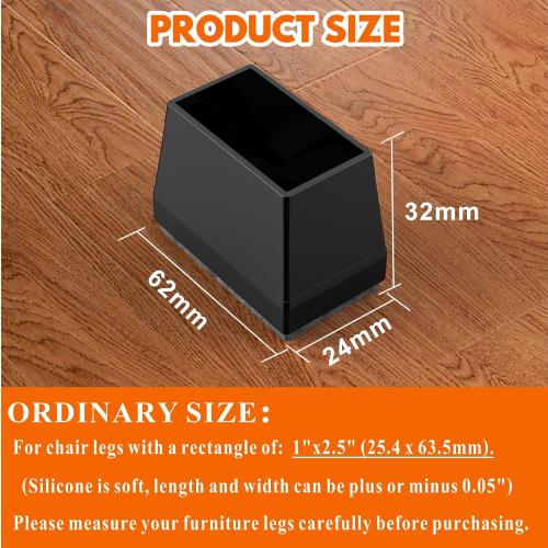 Rectangle Chair Leg Protectors for Hardwood Floors. (Black, 1 x 2.5).