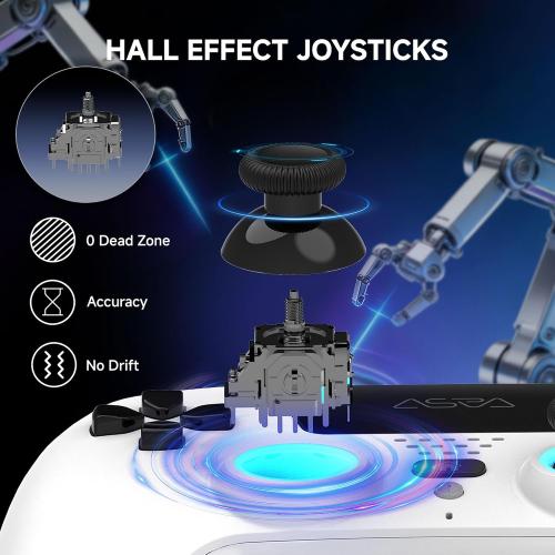 ASRVA White Wireless Pro Controller for P5, Hall Effect Joystick No Drift, 2 Back Paddles, Macro, Gyro, 1000mAh, RGB, Compatible with P5/Pro/Slim/PC/iOS/Android