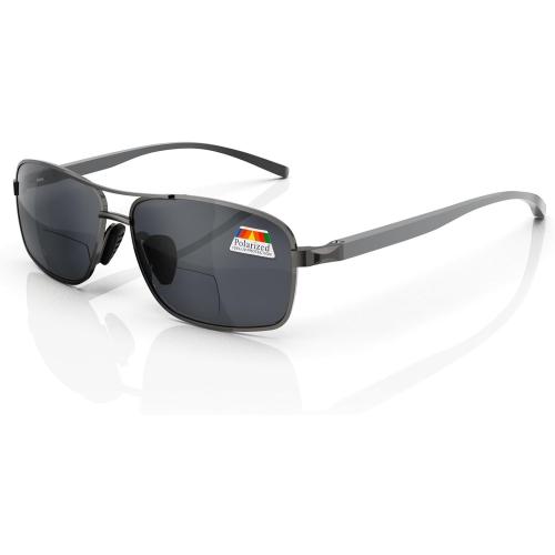 LianSan Retro Polarized Bifocal Sunglasses for Men Women,Metal Frame Top Clear Sun Readers with UV Protection Anti Glare(Gunmetal,1.50x)