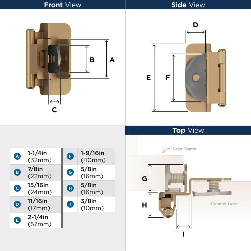 Amerock 105-Degree Inset Surface Self-closing Champagne Bronze Cabinet Hinge, 1 Pair (2-Pieces)