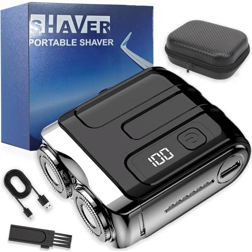 Mini Shaver with Magnetic Blades, Dual Head Rotary Electric Razor, USB Fast Charge Wet Dry Waterproof Travel Shaver for Men, Home Car Use