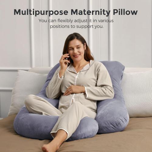 Momcozy Pregnancy Pillows for Sleeping, U Shaped Full Body Maternity Pillow with Removable Cover - Support for Back, Legs, Belly, HIPS for Pregnant Women, 57 Inch Pregnancy Pillow for Women, Grey
